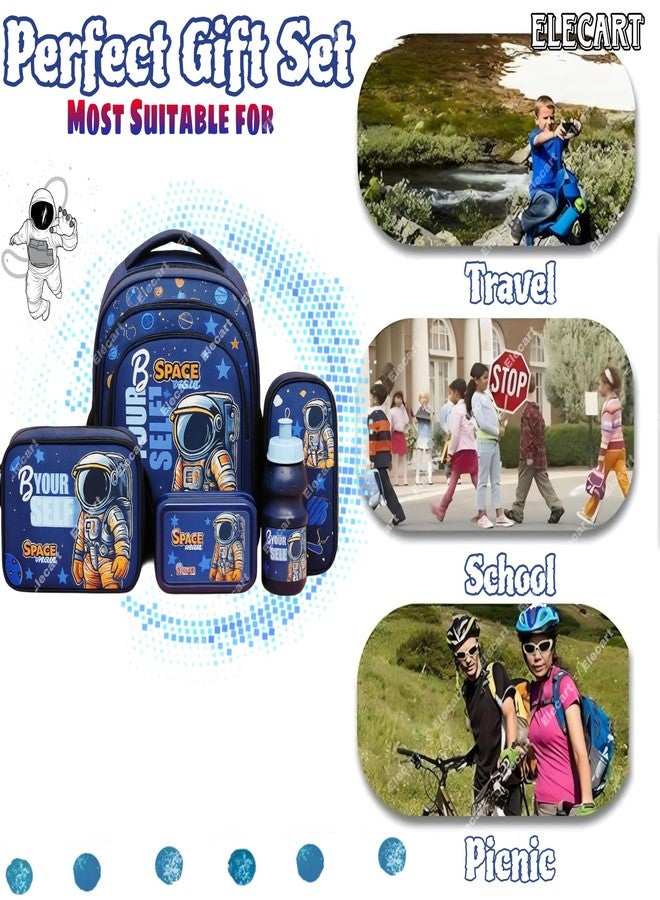 Elecart School Bag Combo Set for Girls - 5 in 1 Back to School Hamper with Backpack, Lunch Bag, Tiffin Box, Water Bottle & Pencil Pouch - Complete School Essentials Gift Set for Kids (Astronaut) - Image 4